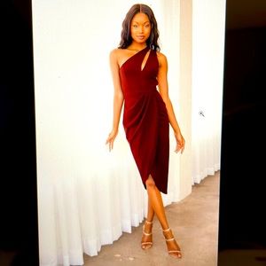 Xs burgundy one-shoulder cutout dress